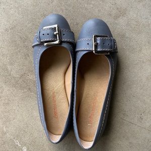 Blue grey flats with buckle Size 6
